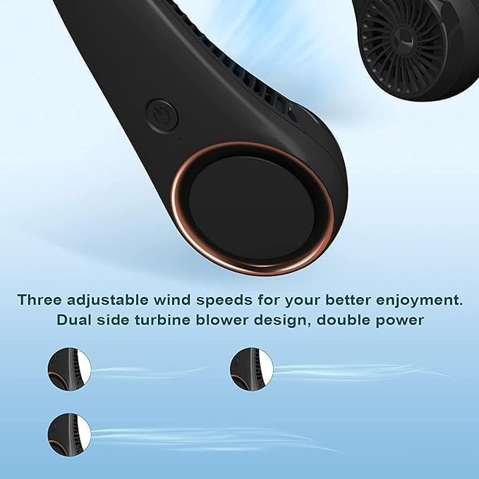 Image of TMY Portable Hanging Bladeless Neck Fan (Black) | Rechargeable Battery Operated Personal Fan | 3 Speed Wearable Cooling Fan | Hands-Free USB Neck Fan for Travel, Office, Outdoor & Gym (1305) (TMY38)