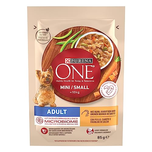 PURINA One Mini/S Lot de 26 boîtes de Nourriture Humide pour Chiens de Petite Taille, Riches en Poulet et légumes, 26 x 85 g