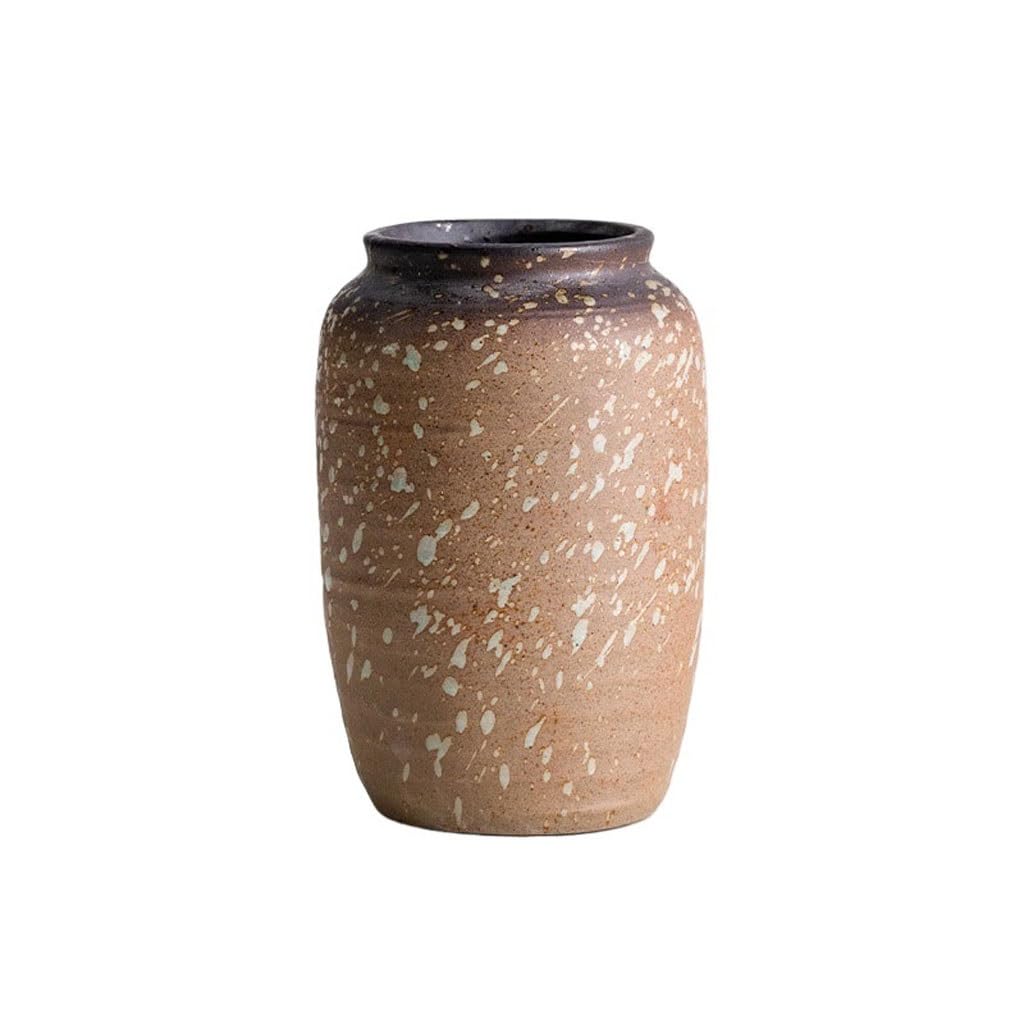Dining Table Decor Retro Coarse Pottery Jar Ceramic Vase Living Room Homestay Flower Arrangement Ornaments Kitchen Decor(B)