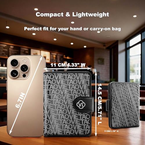 Image of Passport Holder for Travel, RFID Blocking Leather Airtag Wallet for Women Men, Large Passport Cover Essentials Gift, Tickets, Cash, Photo, Sim Card Pen Slot - Black
