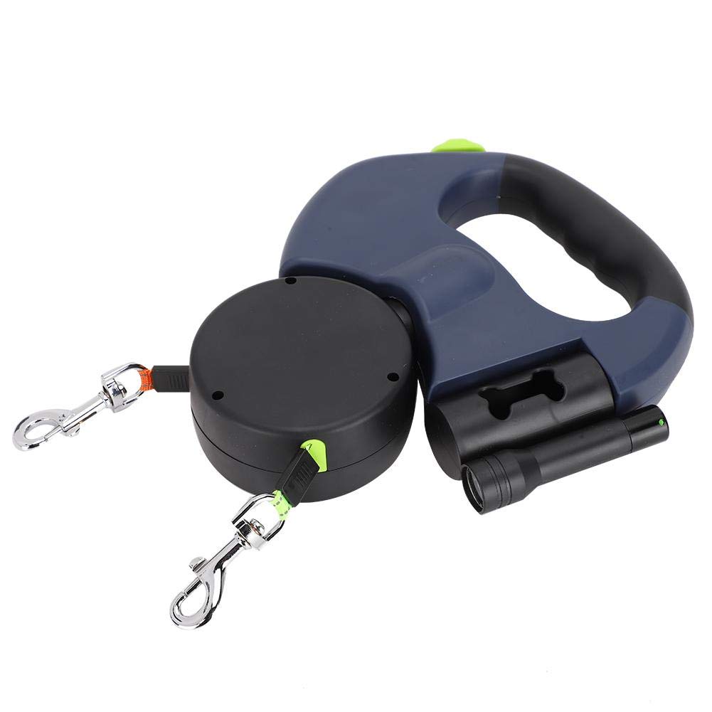 Ichiias Pet Walking Automatique Extensible Flexible Chien Chat Traction Corde Double Tête Tenant Main avec LED Lumière(Gris foncé)