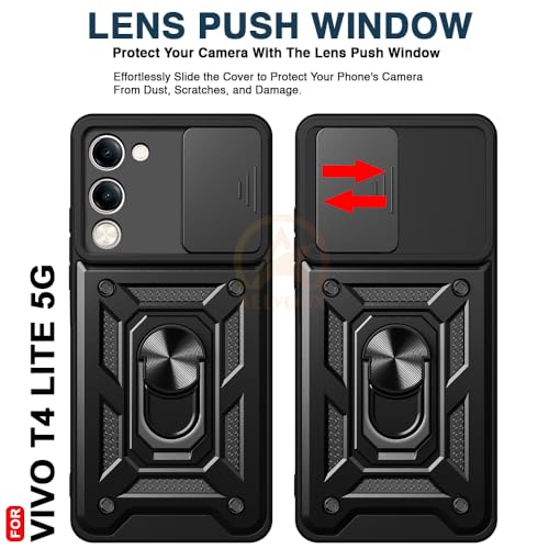 Image of Armor Bumper Back Cover Case for Vivo T4 Lite /iQOO Z10 Lite 5G Rotating Camera Cover, Ring Holder & Kickstand | Heavy Duty & 360 Degree Protection Back Cover (Black)