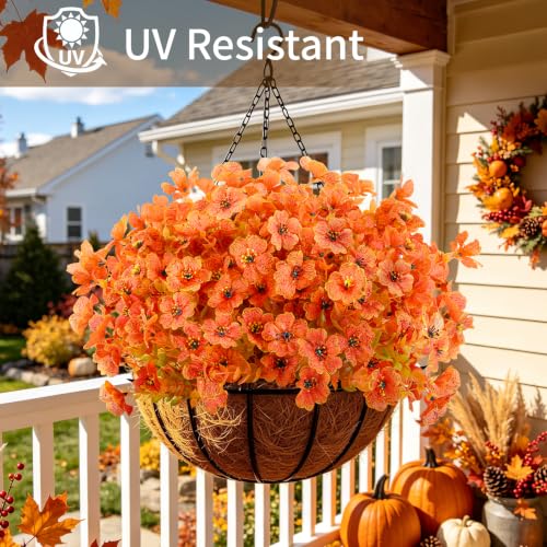 Image of AmyHomie 16 PCS Artificial Fall Flowers for Outdoors, Orange Fake Mums