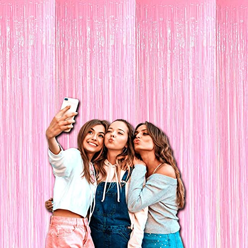 Image of 6 Pieces Foil Fringe Tinsel Party Curtains for Photo Backdrop (Pastel-Pink)