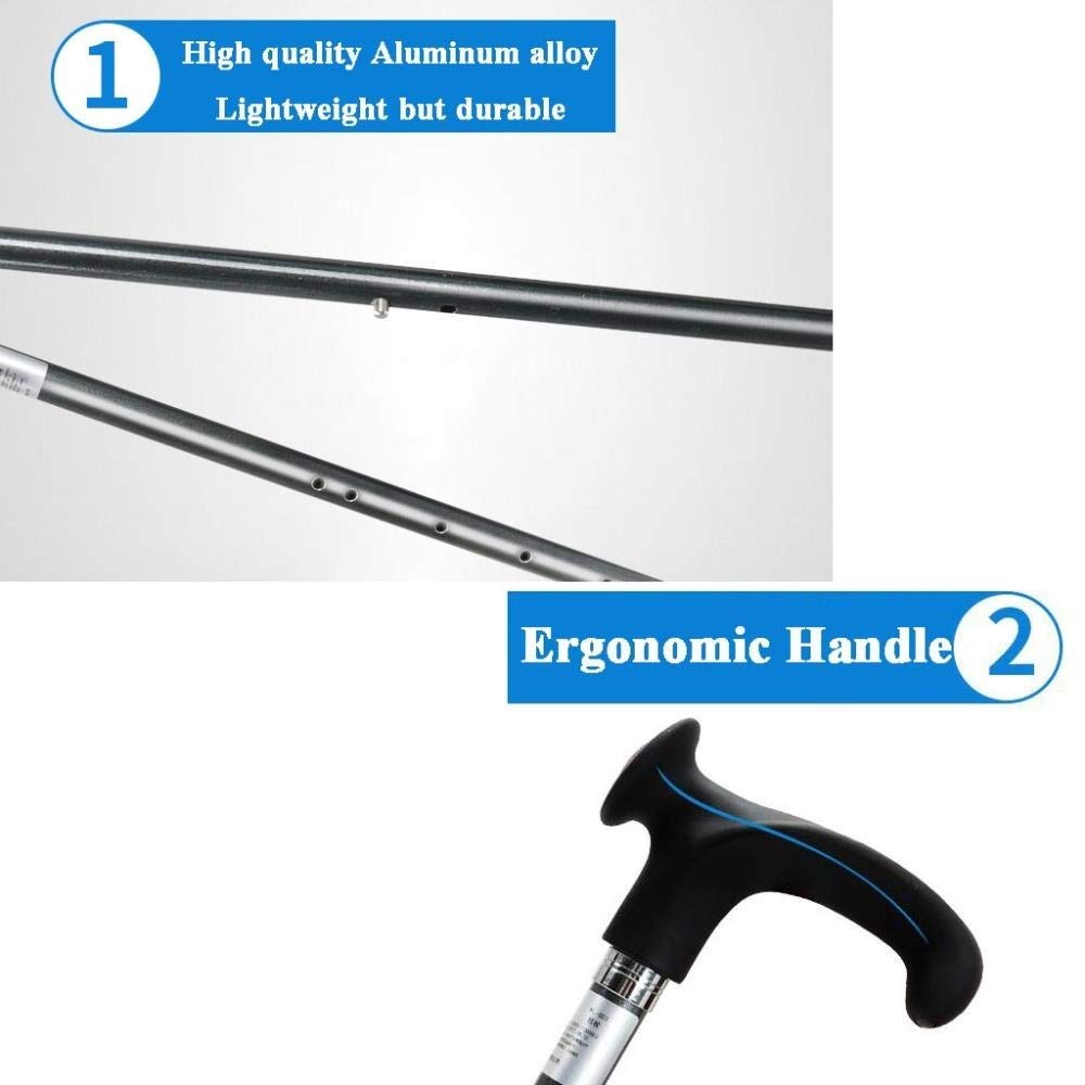 Laska - ergonomiczny uchwyt 7 regulowana wysokość, laski dla starszych mężczyzn, kobiet rannych niepełnosprawnych, kule ruchowe z antypoślizgową podstawą Heavy Duty Interesting