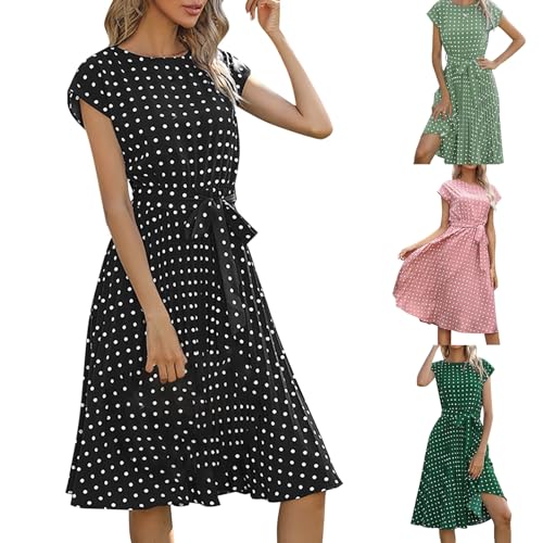 Polka Dot Dress for Women Casual Summer Midi Dress Crew Neck Short Sleeve  at Amazon Women's Clothing store