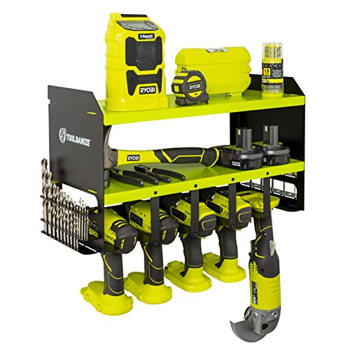 Toolganize Power Tool Organizer & Storage Wall Mount - Heavy Duty Metal Drill Holder & Cordless Tool Organizers Chest Rack - Premium Garage Utility Shelf & Pegboard Shed Workshop Shelving - Green #TOP1