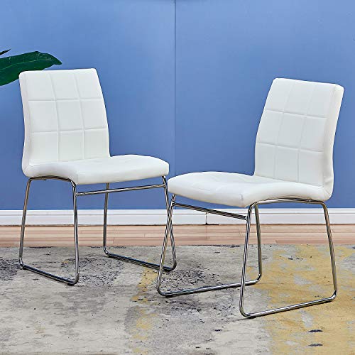 Enjowarm Dining Chairs Modern White Faux Leather Metal Waiting Room Chairs Armless Upholstered Ergonomic Office Chairs Side Kitchen Dining Room Chair (Set of 4)
