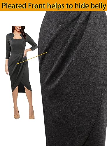 VFSHOW Womens Square Neck Work Ruched Front Slit Business Office Party Dress Church Bodycon Sheath Midi Pencil Dress3