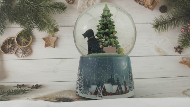 Septwonder Black Labrador Pet Life Snow Globe - Rotating Figurine, Plays "O Christmas Tree" Music, Christmas Gift & Decor