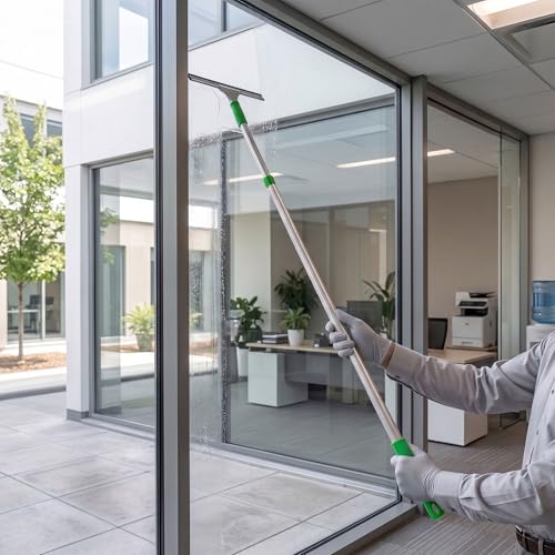 Image of Restaurantware-Handle ONLY: Clean Tek Professional 51.18 Inch Squeegee Handle, 1 Telescopic Stick - Squeegees and Window Strip Washers Sold Separately, 48 to 96 Inches, Green Aluminum Holder