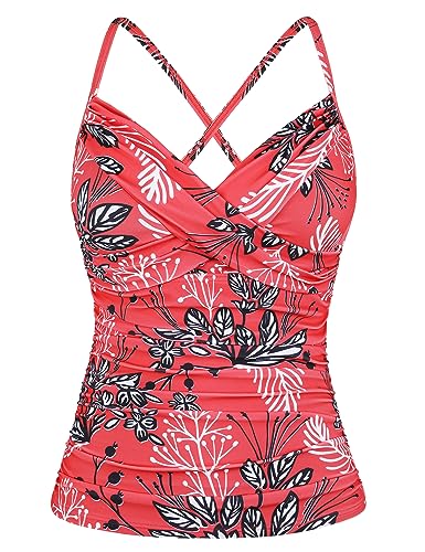 Firpearl Underwire Tankini Swimsuits for Women Twist V Neck Swim Top for Big Busted Tummy Control Bathing Suit Tops Only2