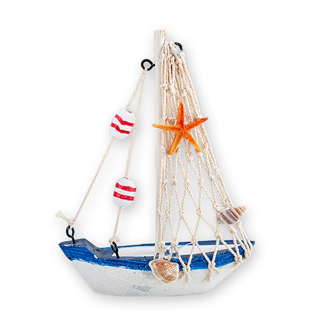 DaimayResin Nautical Ornaments Miniature Beach Ornament Kits Mini Seaside Sailboat Model Micro Landscape Scenery Decor Aquarium Terrariums Miniature Gardens - Beige Netting