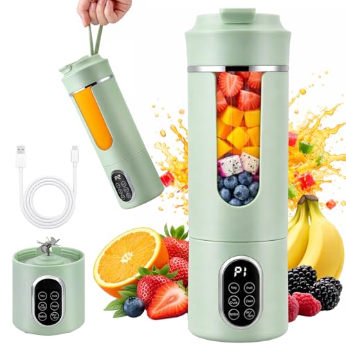 Portable Juicer Blender Bottle 530ml Fruit Veggie Cup Cordless Mini Blender USB Rechargeable Personal Blender Strong Cutting Power with 12 Blades Smoothies (Light green)