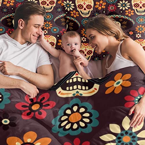 Duvet Covers Set Twin Mexican Sugar Skull With Hats Florals - Soft And Breathable Microfiber Comforter Bedding Set With Zipper Closure For Kids Women Men, 1 Duvet Cover 2 Pillowcase #TOP5
