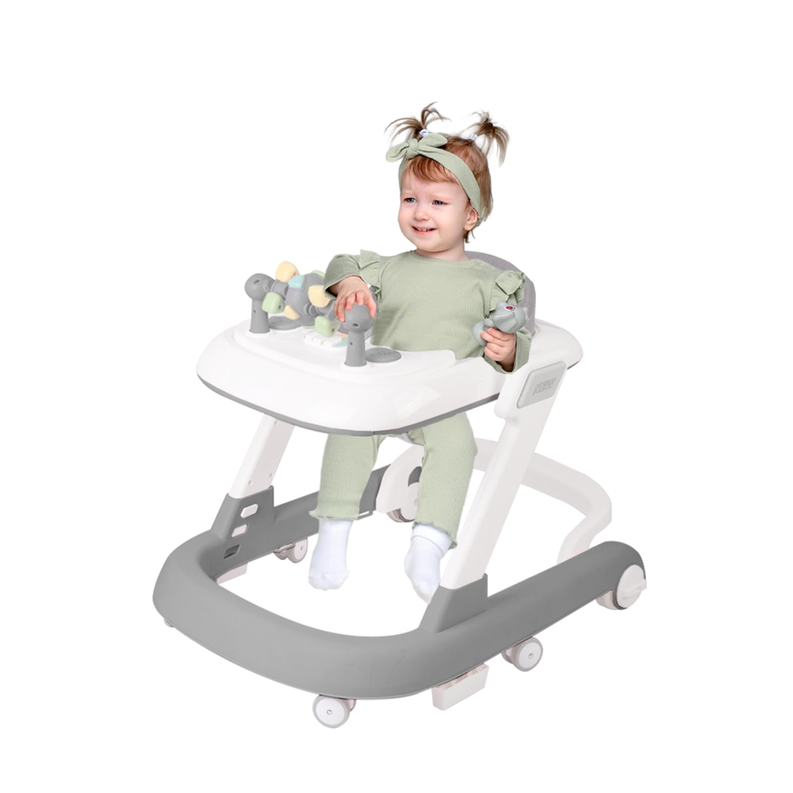 Entwicklungs-Lauflernhilfe, Lauflernwagen mit Aktivitäten, Verstellbar, Verstellbarer Aktivitätsbogen mit Spielzeug Inklusive, für Babys von 6 bis 12 Monaten, 60 * 55 * 70 cm - Grau
