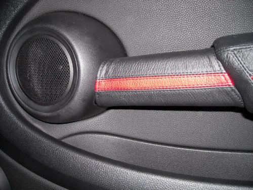 RedlineGoods Door Pull Covers Compatible with Mini Cooper 2007-15. Tailor Made - not Universal. Genuine top-Grade Italian Black Suede (Alcantara) with Blue Thread