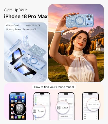 Meifigno for iPhone 18 Pro Max Case + Privacy Tempered Glass, Glacier Blue - image 2