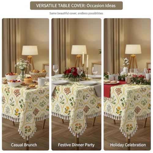Image of RRC Microfiber Cotton Table Cloth Pack of 2 for 4 Seater Dining Table, 45 x 60 Inch Rectangular Printed Table Cover with Tassels, Washable, Durable & Fade Resistant