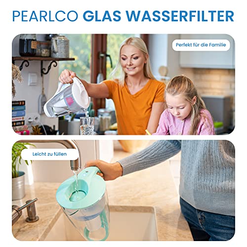 GLAS-Wasserfilter PearlCo (mint) mit 1 Protect+ classic Filterkartusche (f. hartes Wasser) - Made in EU