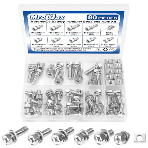 80PCS Motorcycle Battery Terminal Bolts and Nuts Kit, 304
