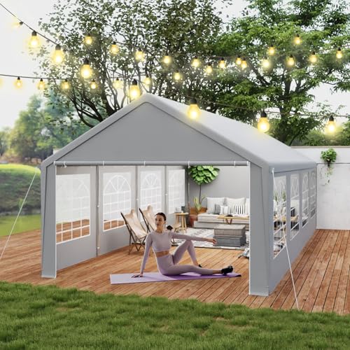 MAYTIIMO Partyzelt 4x8 m Pavillon Grau PE 200g Dachplane 130g Seitenwände mit Fenstern Wasserdicht UV-Schutz verzinkter Stahlrahmen Garten- & Festzelt