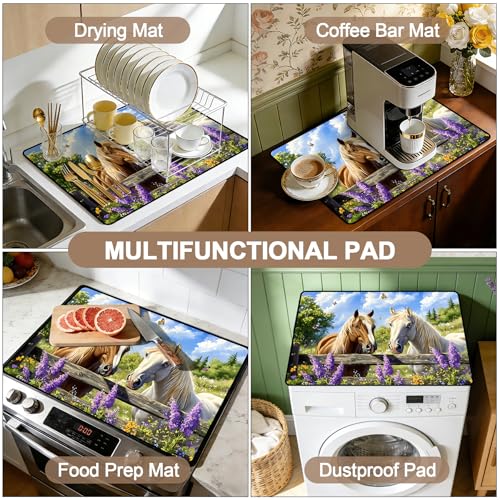 Image of Stove Top Cover for Electric Stoves: All-in-One Heat-Resistant Protector Mat, Non-Slip Kitchen Counter Mat Horse Design 28''x20''