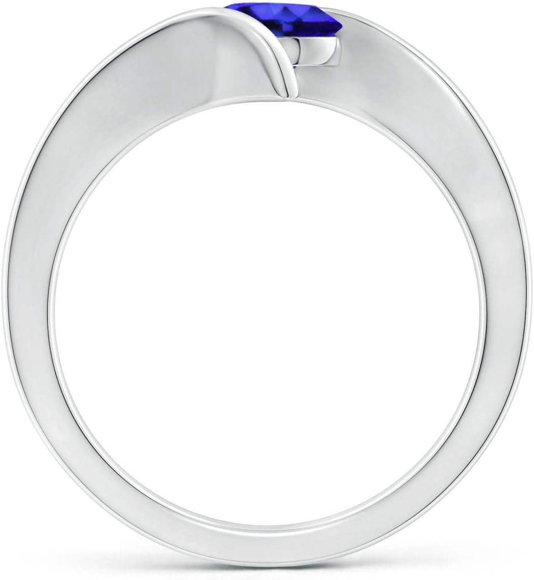 Angara Natural Tanzanite Solitaire Ring for Women | Bar-Set Solitaire Round Tanzanite Bypass Ring in 14K Solid Gold/Platinum | December Birthday, Anniversary, Gemstone Jewellery Gift - Image 2