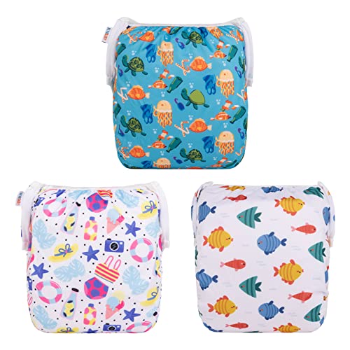 Image of ALVABABY Large Cloth Swim Diaper 3pcs Baby /Toddler /Infant Snap Reusable Adjustable Swimming Diaper Baby Boy and Girl 3ZSWY29