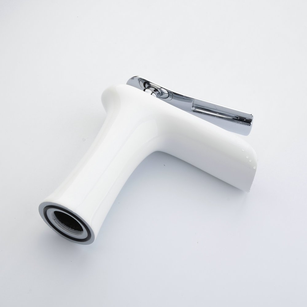 Grifo Cascada Monomando, Grifo de Lavabo Baño, Agua Fria y Caliente Disponible, Pintura blanca y cromo, Beelee BL9009W