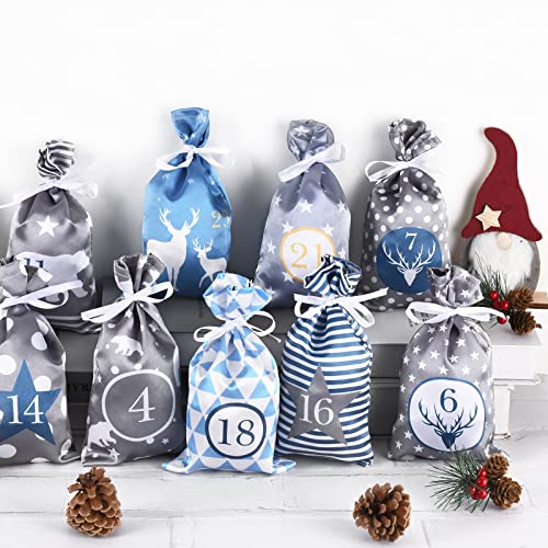 PANSIBY Advent Calendar for Filling Self-Filling Christmas Calendar to Hang with Blue Grey Fabric Bags - Image 3