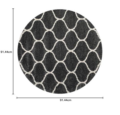 Image of Handwoven Microfibre 3D Rug for Living Room (Dark Grey & Ivory Moraccan, 3 X 3 Feet (Round), Microfibre)