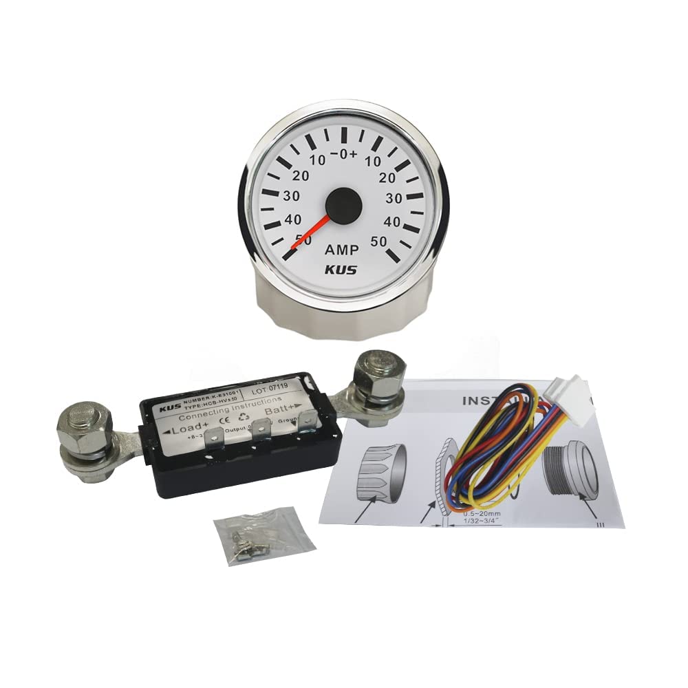 ELING Medidor de amperímetro impermeable amperímetro 50A con sensor de corriente 52MM (2") 12V/24V