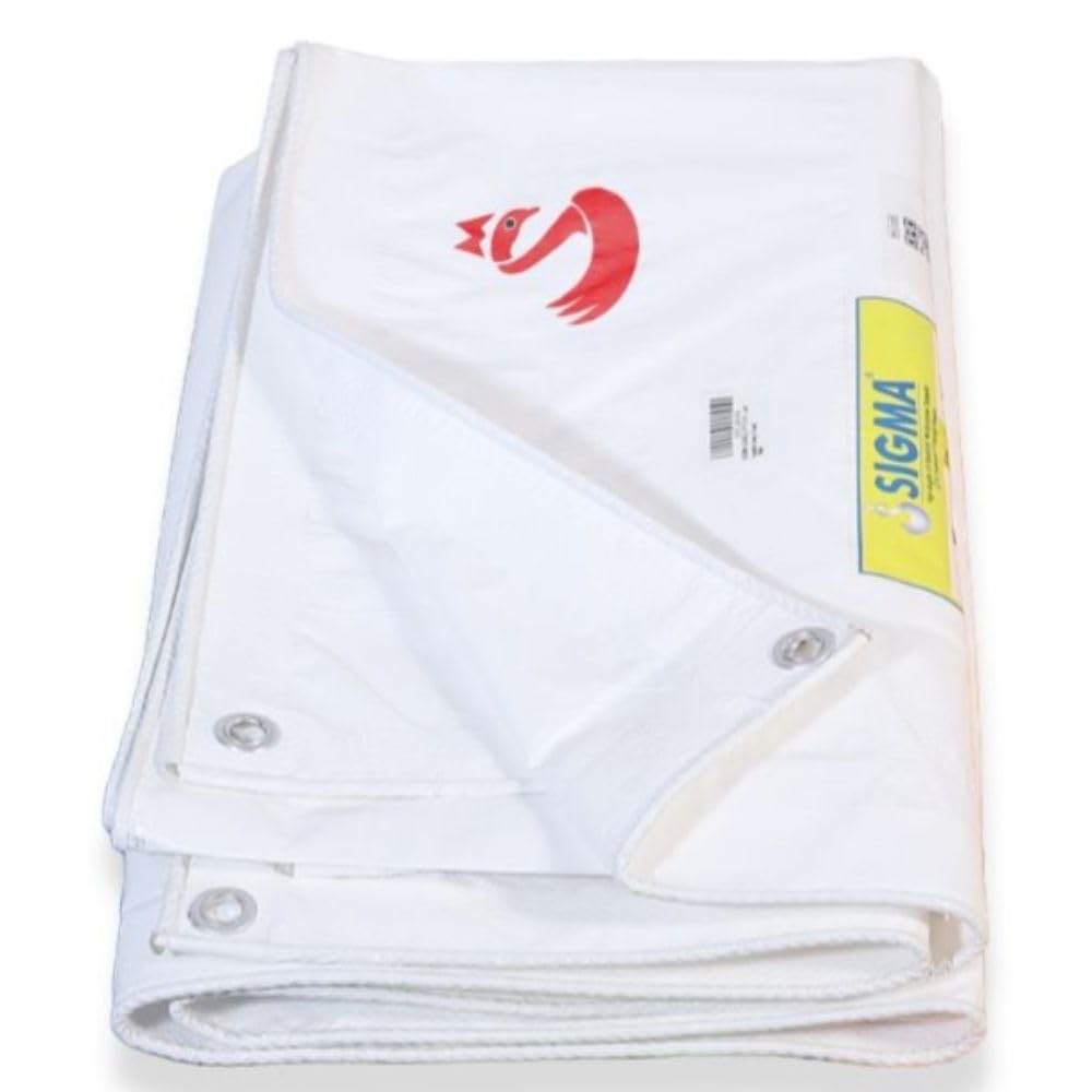 SIGMA (LABLE) 9FT X 6FT 170 GSM Waterproof Tarpaulin Heavy Duty Hdpe Tirpal Tadpatri Tripal Tarpal Sheet UV Treated Rain, Home Roof Shed Polyethylene Multipurpose Cover White-image-23