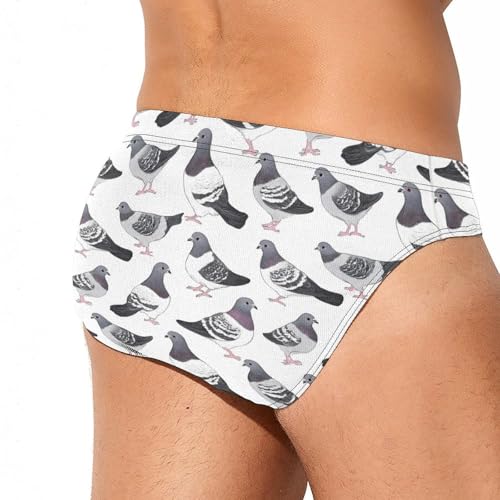 Pigeon Pattern Printed Swim Briefs for Men Sexy Bikini Swimwear Elastic Beach Trunks Bathing Suit4