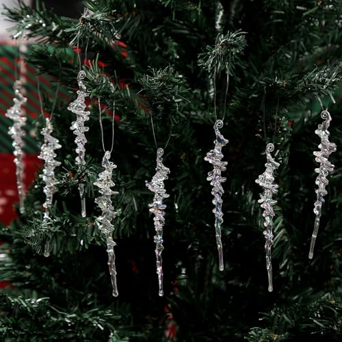 ANCADN Eiszapfen-Ornament-Set, Acryl, transparente Eiszapfen, hängende Ornamente für den Weihnachtsbaum (groß, 26 Stück, blau)