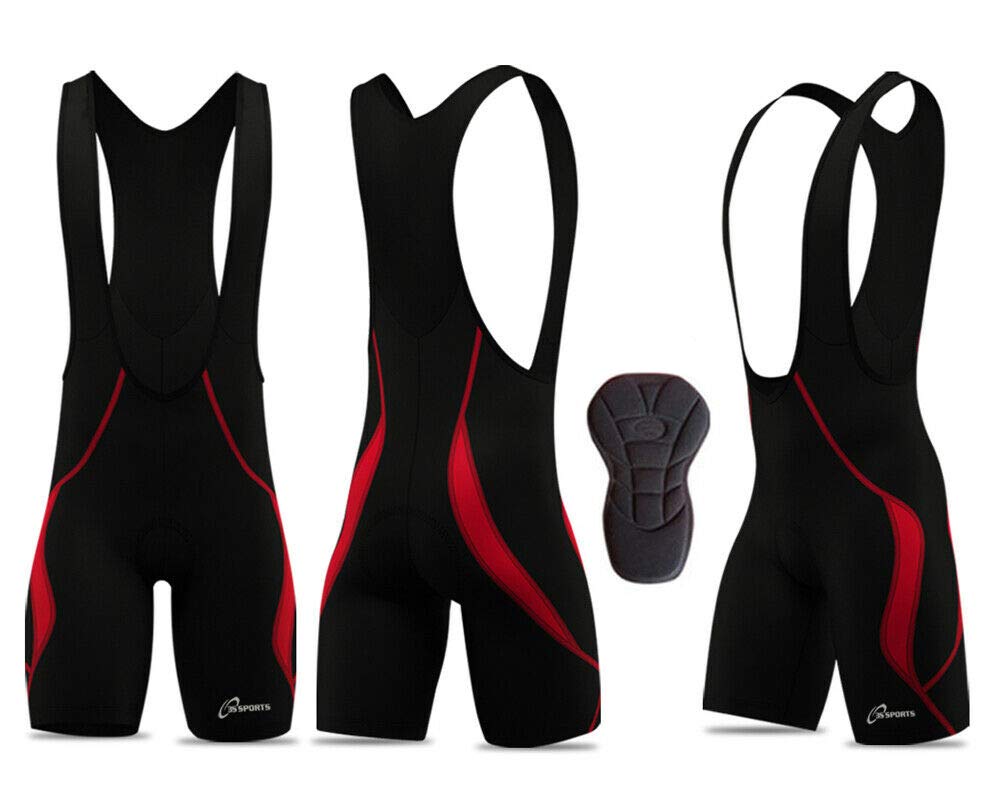 3S Sports Men's Black/Red Cycling Bib Shorts Cool Max Padded Tights Racing Biking Sports Bibs Short Summer Bicycle Apparel Clothing