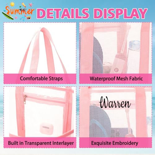 Ulico Personalized Mesh Beach Bag Embroidered Name,Custom Large Tote Bag, Foldable Sandproof Waterproof Swim Pool Essentials3