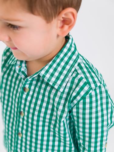 Image of RUGGEDBUTTS Boys Solid Cotton Long Sleeve Button Down Shirt with Button Tabs