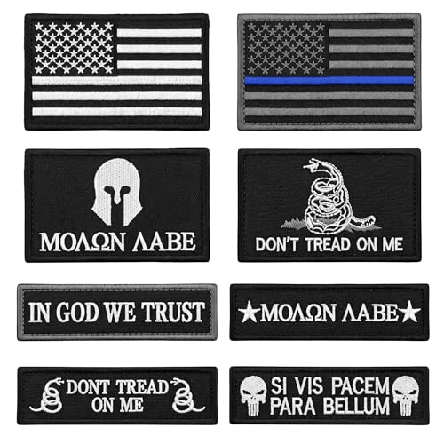 XUNQIAN Bundle 8 Pieces Tactical Military Patch Set,USA Flag Patches and Flag Patch (Black)