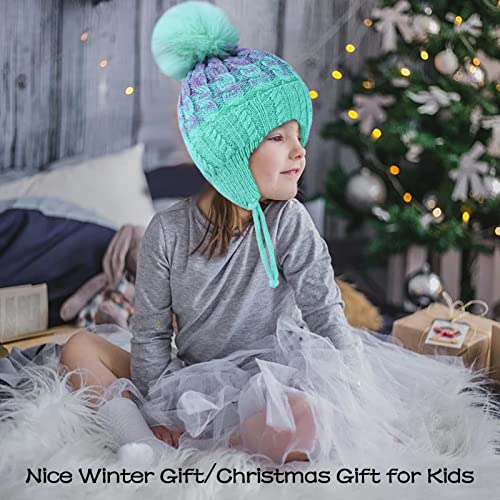Chuangli Toddler Boys Girls Winter Hat Baby Kids Ear Flap Beanie Hat Warm Fleece Knit Beanie For Kids Fur Pom Hat Green #TOP5