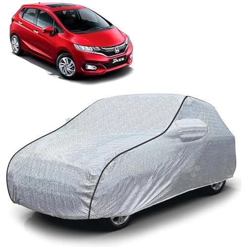 Image of Sulfar 100% Waterproof Car Body Cover Compatible with Mirror for Honda Jazz (Triple Stitched, Full Bottom Elastic, Magic Silver with Black Piping)