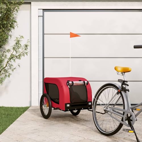 Remolque de Bicicleta para Perros Hierro Tela Oxford Rojo Negro, Xichuzi Remolque Bici Perro, Remolque Bicicleta De Carga - 94006