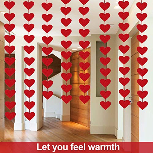 100 Hearts Felt Garland Valentines Day Red Heart Hanging String Garland 4Pack (Each 10Ft) Valentines Day Decorations Wedding Anniversary Festival Birthday Home Windows Background Party Supplies #TOP4