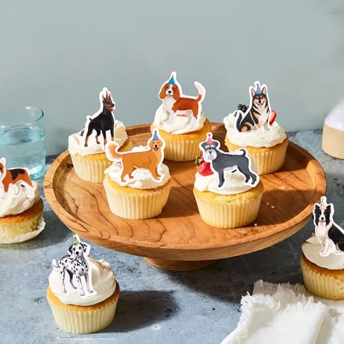 Blumomon 48 Stück Essbare Hund Cupcake Toppers Essbare Hund Cupcake Dekoration Glückwunsch zum Geburtstag Dekoration Baby Dusche Kinder Geburtstagskuchen Dekoration
