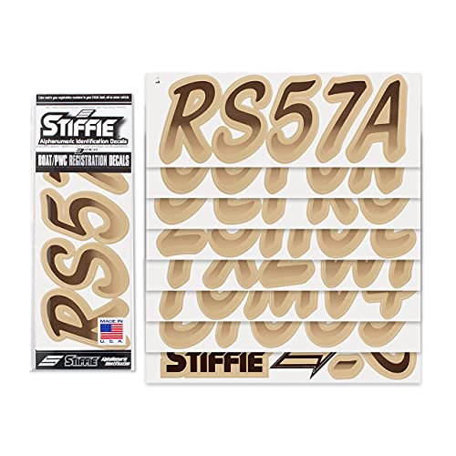 Image of STIFFIE Whipline Brown /Tan 3 inch Boat & PWC Registration Decals • Numbers Letters Stickers