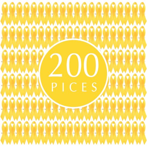Image of Curvier 200PCS Yellow Satin Ribbons Lapel Pins for Childhood Cancer Awareness Ribbon
