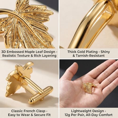 Mancuernillas Plata con Hoja de Arce para Camisa de Hombre miniatura 4