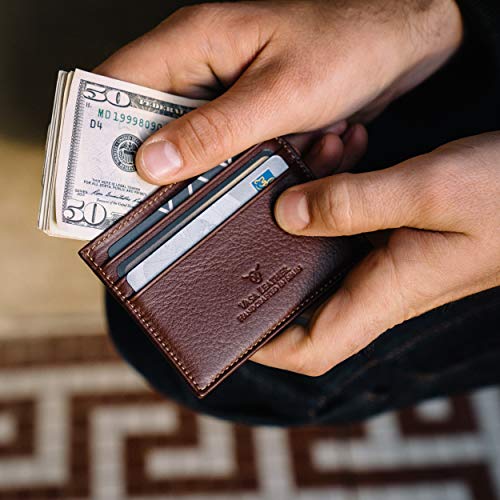 Vasa Brandy Minimalist Top Grain Leather Wallets For Men - European Luxury Wallet with RFID and NFC Blocking Credit Card Holder - Premium Mens Slim Front Pocket Wallet3