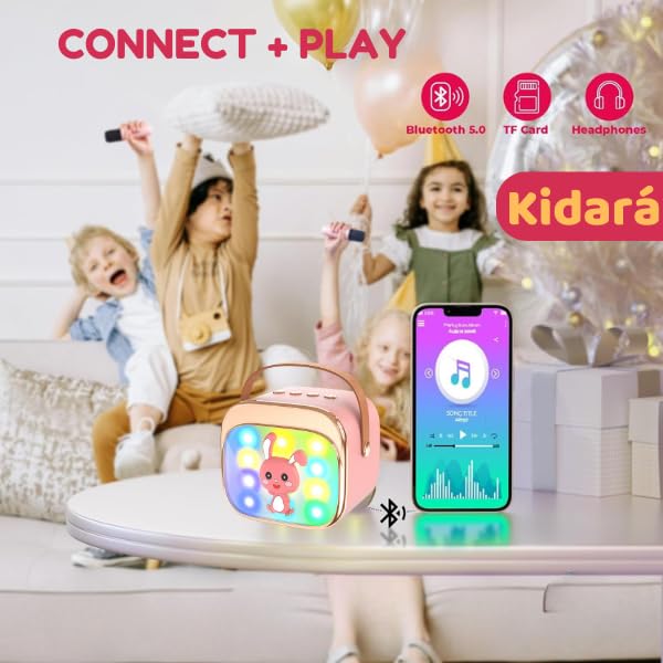 Image of Bunny Beats Karaoke Speaker with 2 Wireless Mics | Rechargeable Bluetooth Music Toy with LED Lights, | Fun Singing Set for Kids - Gift for Girls & Boys Ages 3 4 5 6 7 8 9 10 (Pink)